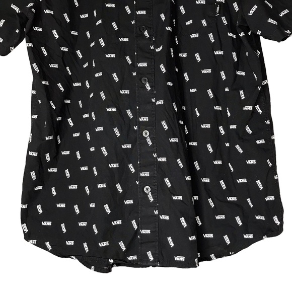 Vans Button Down Shirt Black White Spellout Short Sleeve Cotton Men’s Medium - Picture 5 of 10
